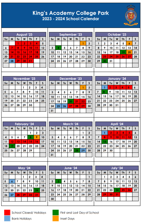 King's Academy College Park - School Calendar