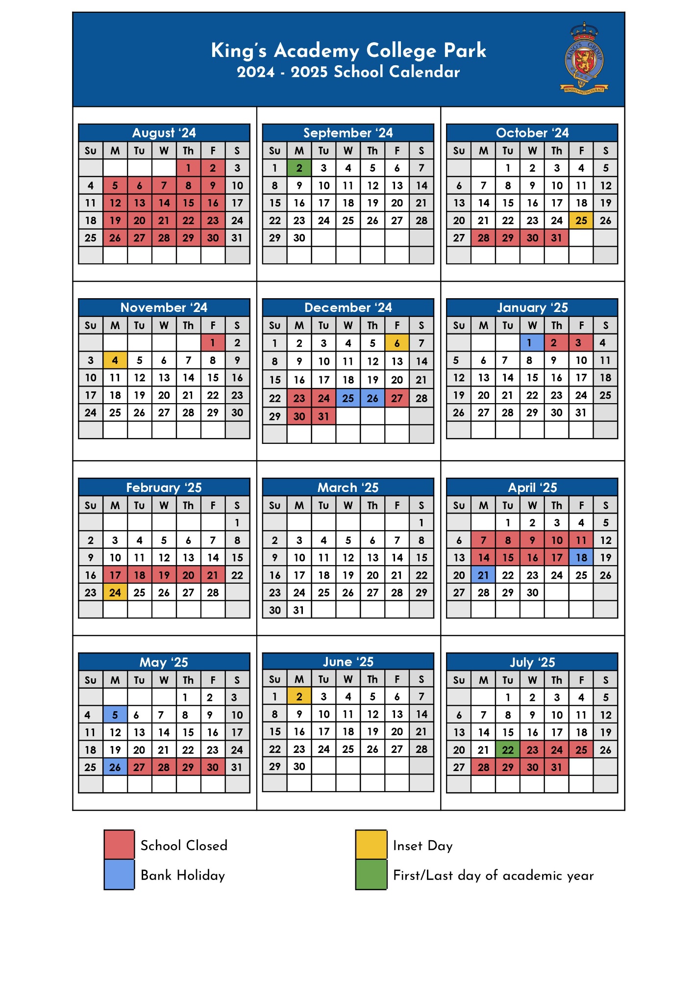 School term dates calendar